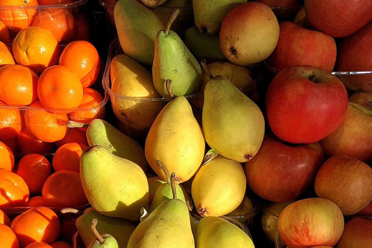 Fresh fruit and produce displayed in a convenience store